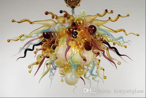 Free Shipping AC Led Bulbs 110v-240v Cheap New Colorful Art Flower Amber Glass Chandelier Lighting
