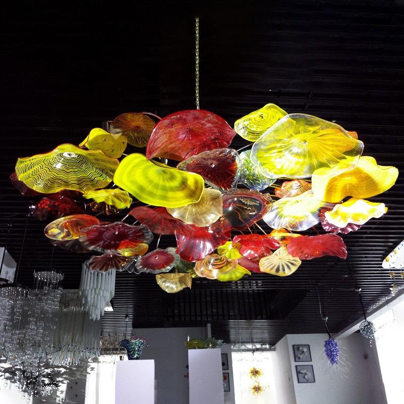 Ceiling Lights Indoor Hand Blown Glass Art Ceiling Lighting Decorative Flower Chandelier Light Italian Murano Plates Pendant Lamps