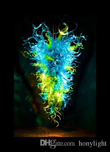 Hot-selling Vintage Glass Pendant Light Turquoise and Green Color LED Bulbs Style Hand Blown Glass Chandelier Lighting