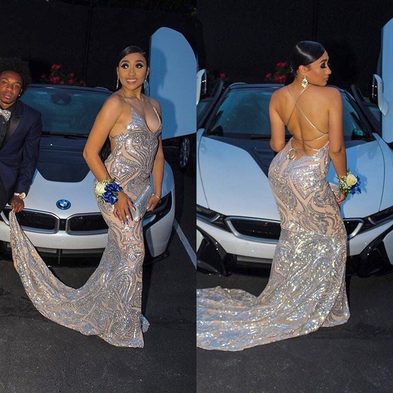 2020 African Silver Overskirts Yousef Aljasmi Prom Dresses Long Halter Mermaid Evening Dress Lace Tulle Party Gowns