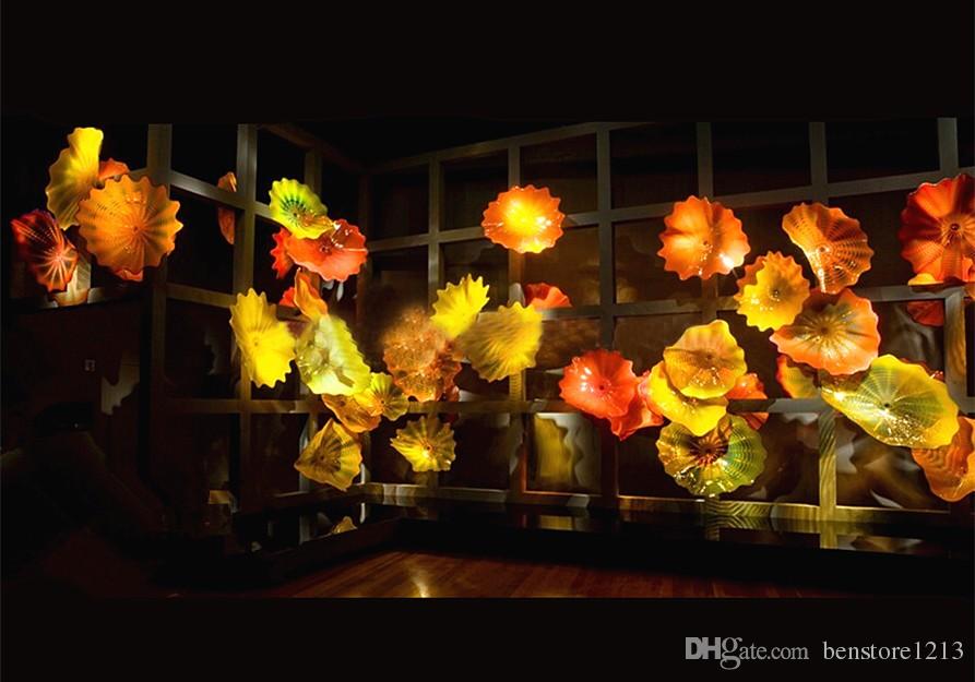 New Style Handmade Blown Glass lamps Hotel Projects Wall Art Living Room Hanging Decorative Plates Yellow Orange