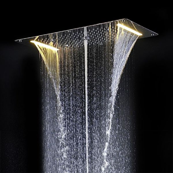 2020 New Style Shower Head LED Ceiling Square Overhead 700x380mm Bathroom Stystem Rain Waterfall Bubble Mist DA5422