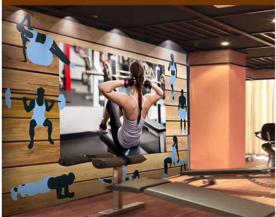 WDBH 3d wallpaper custom photo Gym fitness beauty 3D wood grain living room home decor 3d wall murals wallpaper for walls 3 d