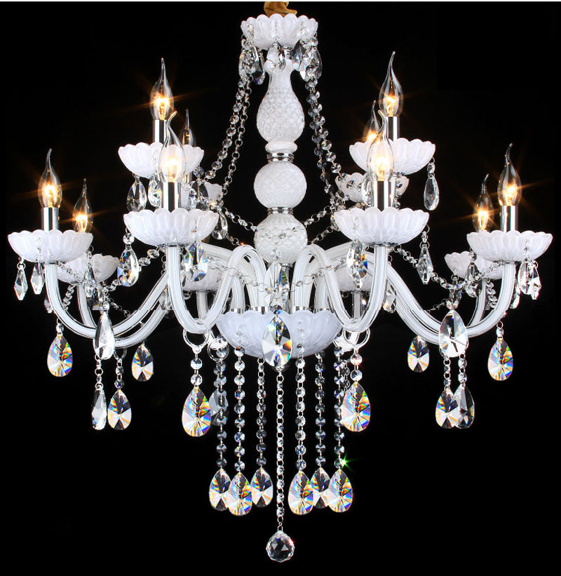 European Style Crystal Chandeliers Living Room Lights Modern Minimalist Bedroom Dining Chandelier Light White Candle Crystal Pendant Lamp