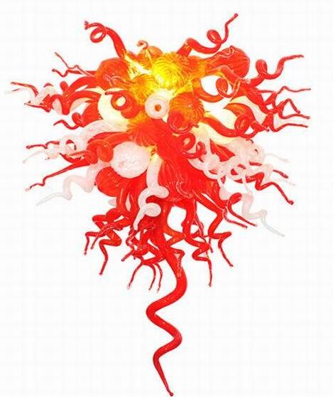 Modern Lamps Indoor Lighting Pendant Lamp Energy Saving Bulbs Red and White Colored Hand Blown Murano Glass LED Chandelier