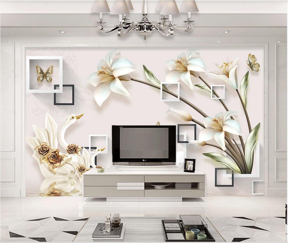 3d wallpaper custom photo 3D stereo relief jewelry lily modern simple TV background wall household wall art canvas pictures