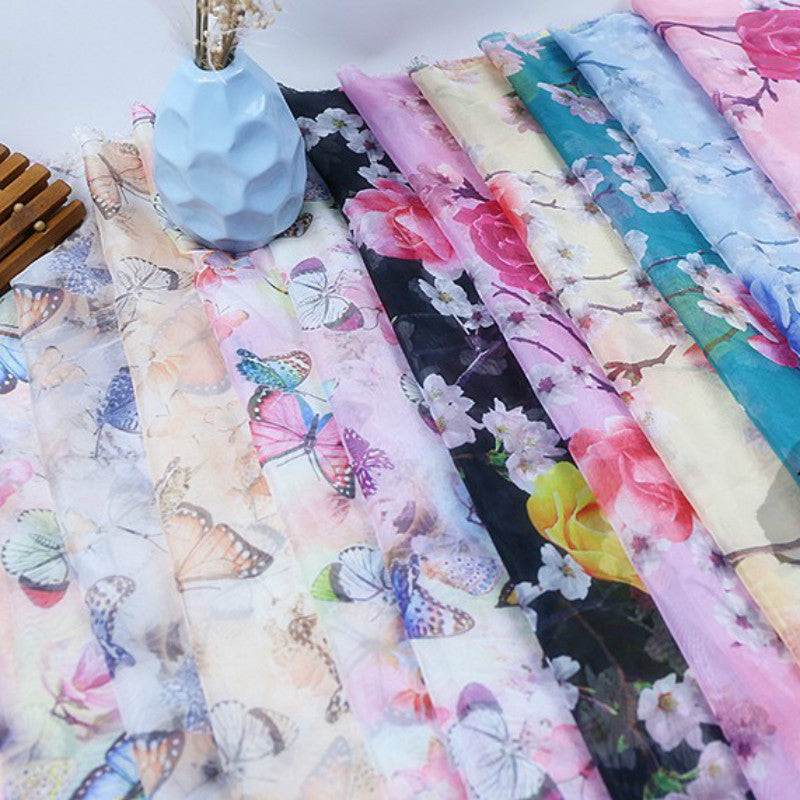 Width 59&quot; 30D Printed Chiffon Fabric Antique Chinese Clothing Cloth Silk Scarves Ancient Costume Skirt Yarn Material