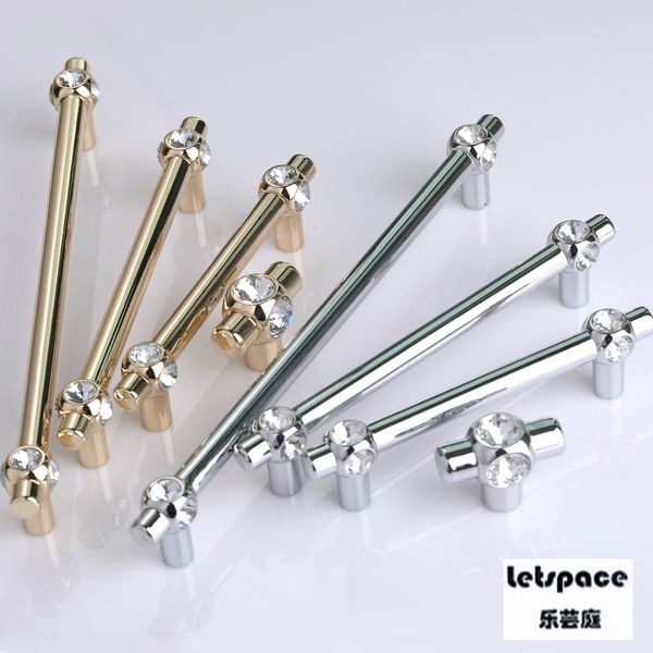 128 192mm handle modern fashion luxury creative crystal wardrobe wine cabinet door handles gold silver drawer kitchen cabinet knob pull 5&#0