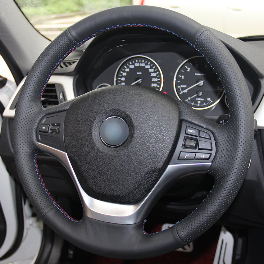 Hand sewing custom Black Leather Car Steering Wheel Cover for BMW F30 316i 320i 328i