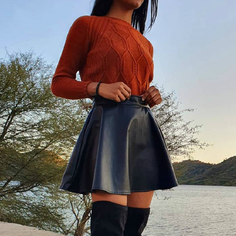 AprilGrass Brand Elegant Faux Leather Women Mini Skirt Low Waist A-line Female Black Short Skirts Party Club Ladies Skirts Bottoms