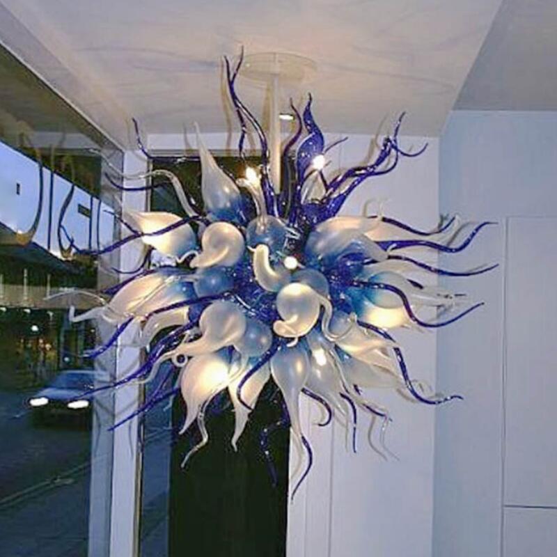 AC 110v-120v Pretty Pendant Light Fancy Blue Blown Glass Chandelier Light Cheap Chandeliers Home Lighting with LED Bulbs Free Shipping