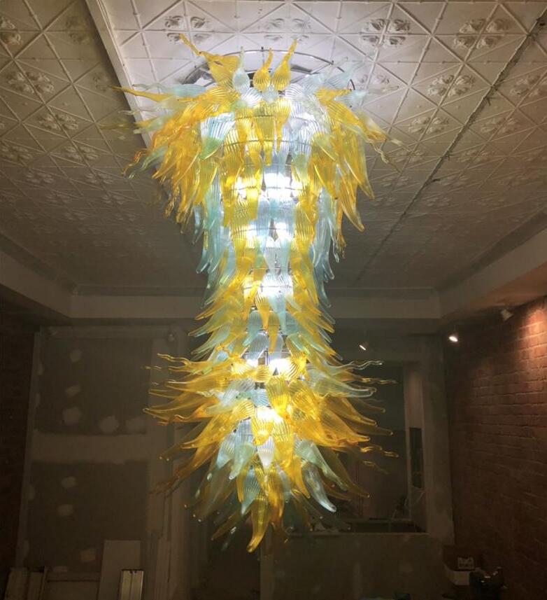 New Arrival Large Chandelier Lighting Hotel Entrance Lobby Hand Blown Glass Chandelier for High Ceiling LED Bulbs Glass Art Pendant Lamps