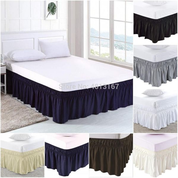 Wrap Around Bed Skirt Elastic Dust Ruffle Bed Skirts Solid Color Easy On Easy Off Wrinkle & Fade Resistant Classic Stylish 38cm Y200423
