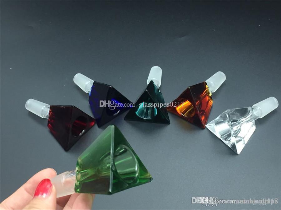 Triangle 3D Diamond Glass tobacco Bowl for Glass water pipe 14mm 18mm glass smoking bowl male ash catcher bowls 2pcs free shipping