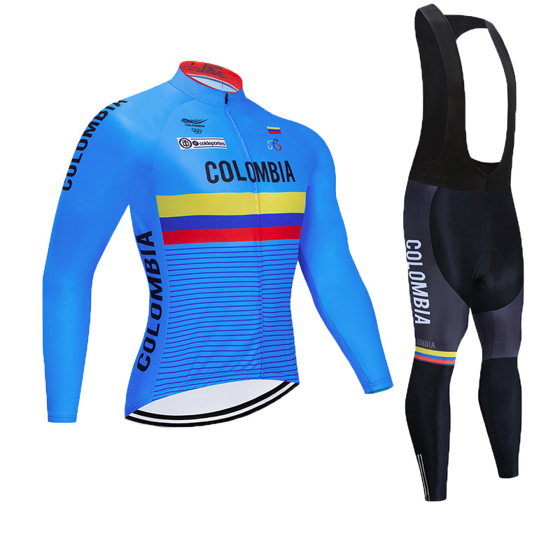 Winter Cycling Jersey Set 2020 Pro Team COLOMBIA Thermal Fleece Cycling Clothing Ropa Ciclismo Invierno MTB bike jersey bib pants kit