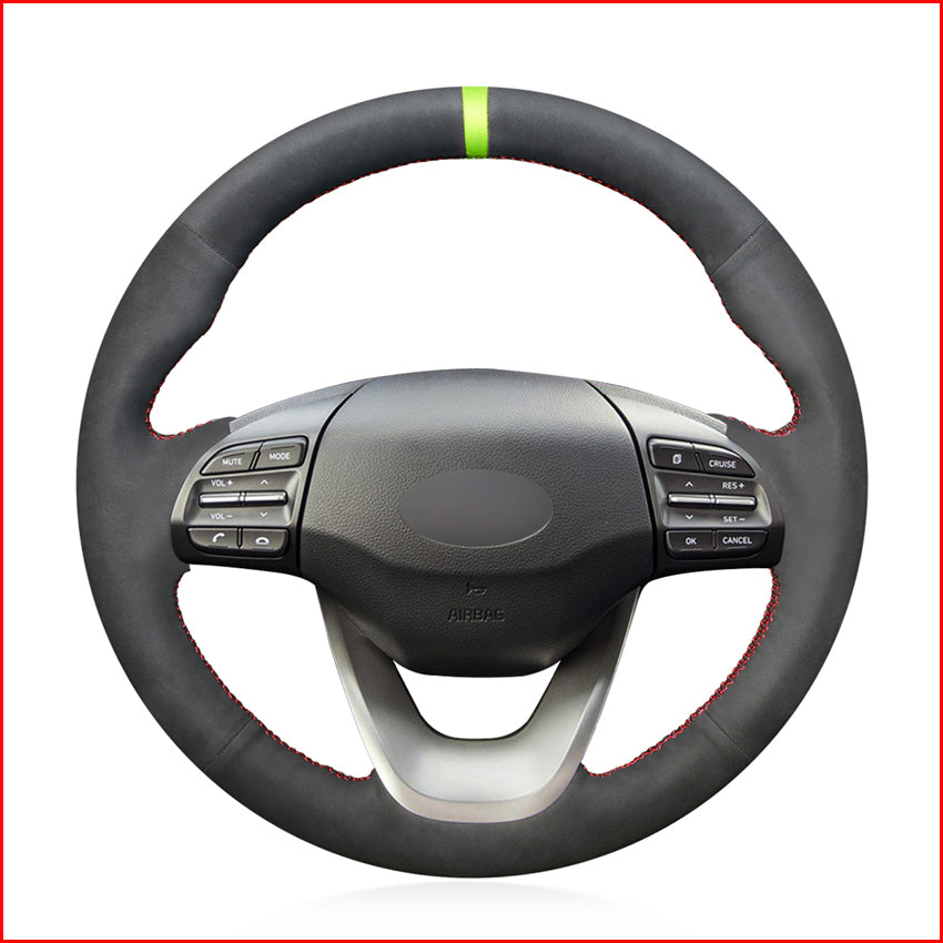 Black Suede Hand Sew Steering Wheel Cover for Hyundai Kona 2018 2019 2020 Accessories