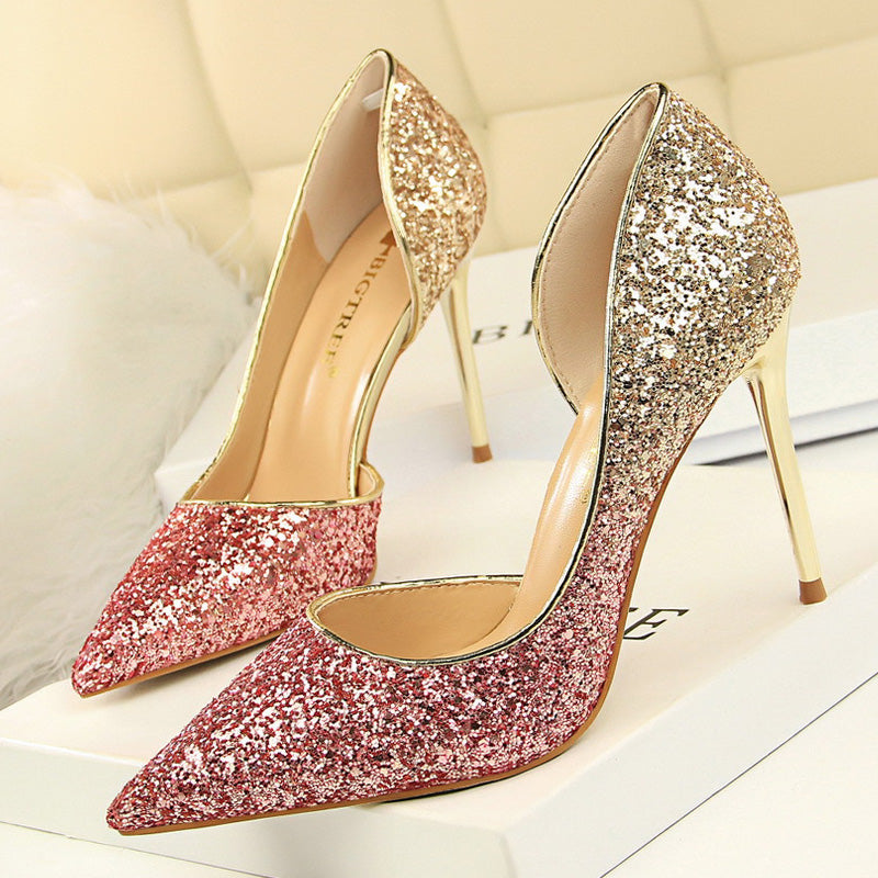 Women Heels Wedding Shoes Sequined Glitter Heels Women Pumps Ladies High Mixed Colors Shoes Woman Plus Size