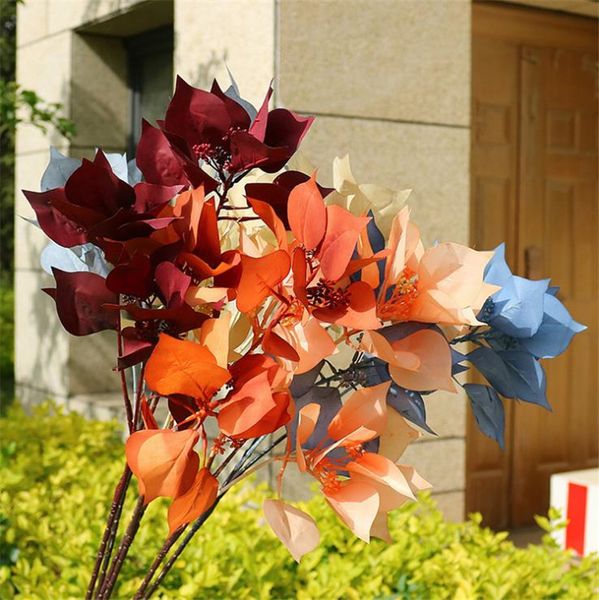 Fake Single Stem Peach Leaf (3 stems-piece) 31.89&quot; Length Simulation Autumn Greenery for Wedding Home Decorative Artificial Plants