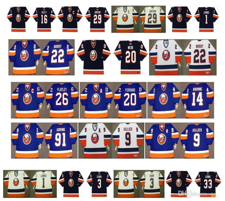 Vintage New York Islanders Jerseys 20 Webb 16 Ziggy Palffy 29 KENNY JONSSON 1 ROBERTO LUONGO 3 Zdeno Chara 33 Eric Cairns CCM Retro Hockey