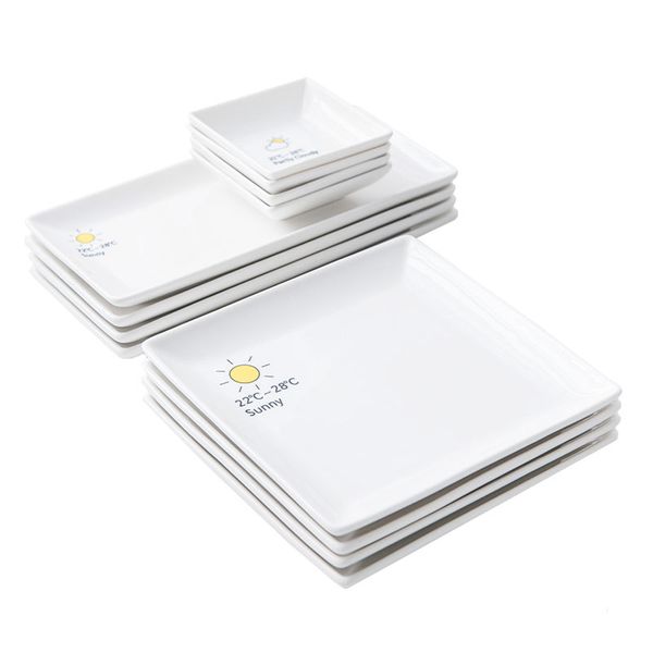 Creative Weather Theme Porcelain Dinner Plates Dishes Flat Square Dinnerware Rectangle Serving Platter for Home Restaurant