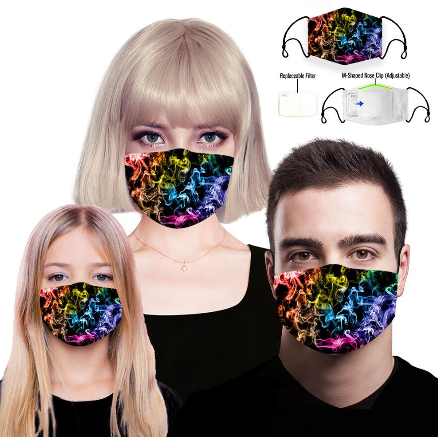 Reusable Mouth Face Masks 3D Printing Mask Hip Hop Design PM2.5 Replaceable Filter Dust Face Masks Anti Droplet Mouth Mask For Adults Kids