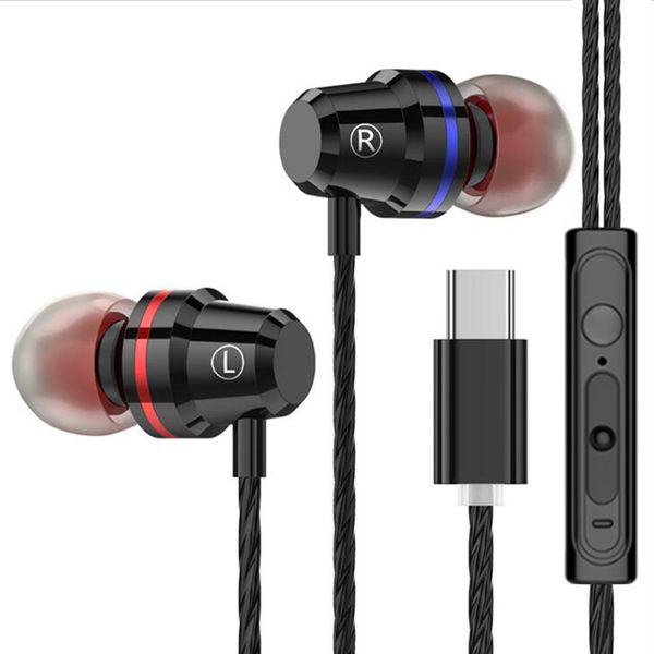 Type C Earphone Dynamic Drive HiFi USB-C Earbuds In-ear Bass Metal Sport Gaming Headset with Mic for Xiaomi Mi9T Huawei P30 Lite