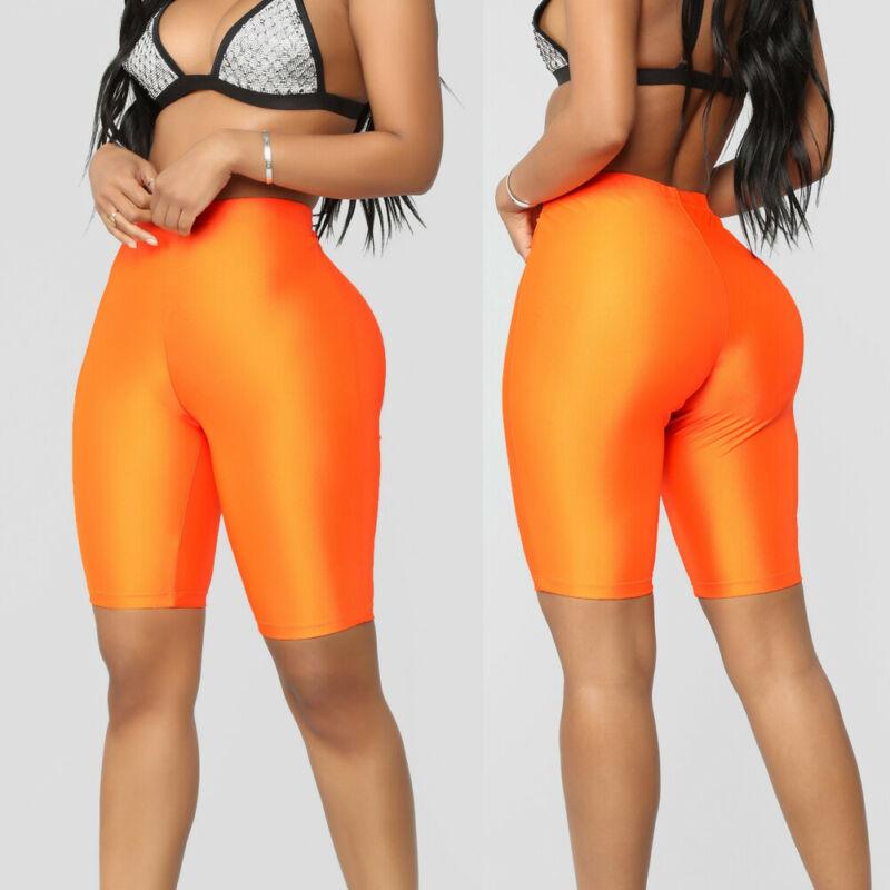 AprilGrass Ladies Womens Elasticity Yoga Shorts Cycling Shorts Dancing Neon Super Stretch Shiny High Waist Workout Out Fitness Leggings