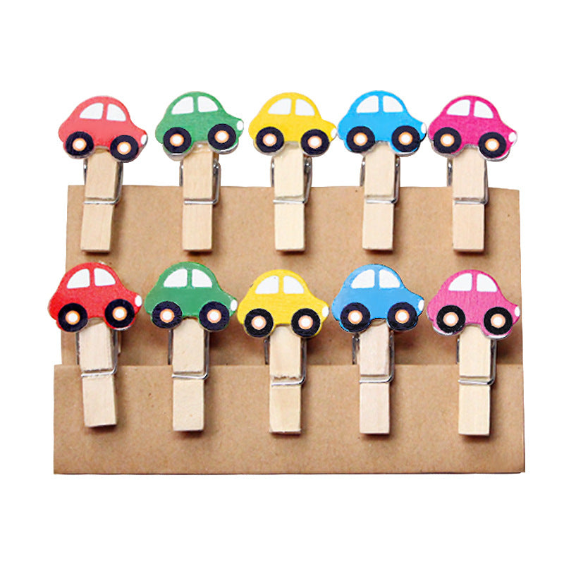 Craft Tools Mini Natural Wooden Clothespins Car Series Shape Photo Paper Peg Pin Clips with Twine 122136