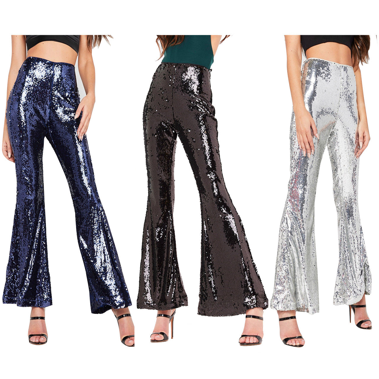 Sequins Pants for Party Night Club Stage Wear Shinning Women Long Bootcut Glitter Bell Bottom Pants Flare Pants F0330 2 Choices