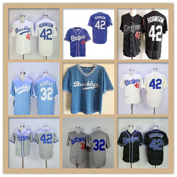 Men&#039;s Retro Jackie Robinson Jersey Sandy Koufax Brooklyn 2018 Hall Of Fame Baseball Retired Shirt Blue WHite Grey Cream Black Size S-3X