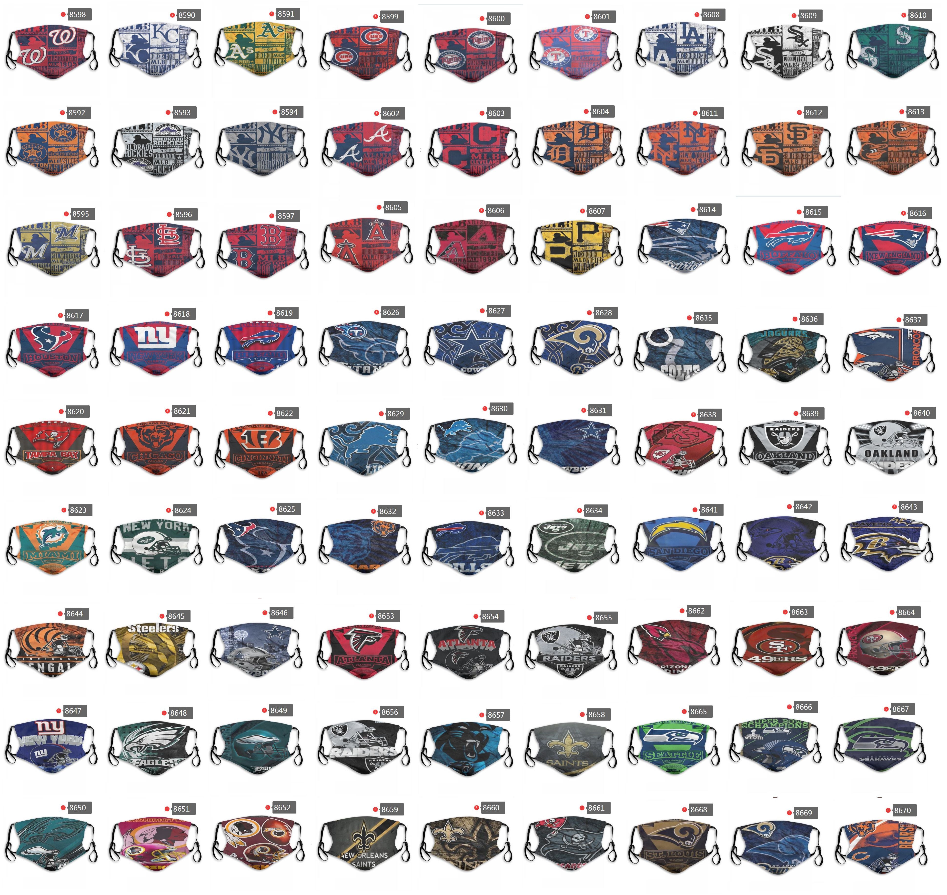 DHL shipping 2020 new 5 layer protective mask pure cotton personality designer mask baseball football team face mask dustproof PM2.5