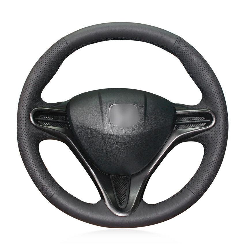 For Honda Civic 8 car black artificial leather hand-sewn steering wheel cover