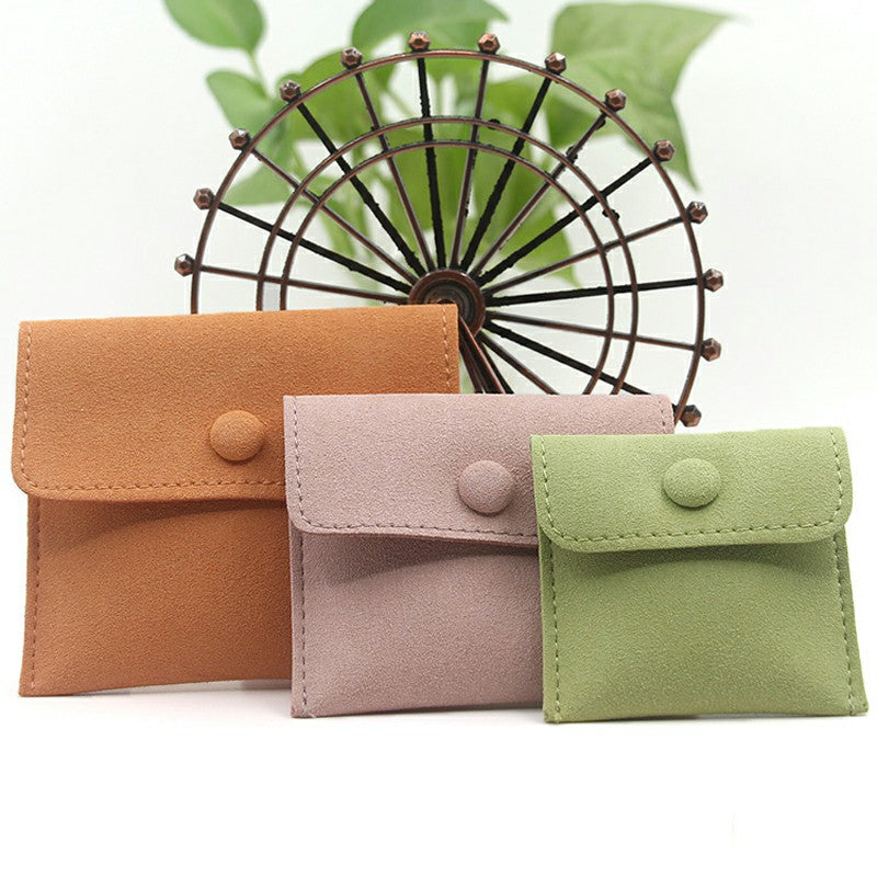 High-end Jewelry Microfiber Material Small Cloth Bag Jewelry Snap Button Jewelry Flannel Bag Earrings Necklace Lipstick Card Storage Bag