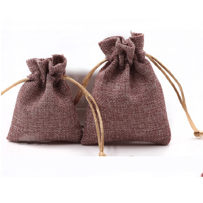 10Pcs High-grade linen Cloth Drawstring Jewelry Bags Pouches Small Candy Gift Bags Christmas Party Wedding Favors Bags Brown