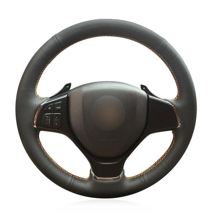 For Suzuki Alivio Car hand-sewn steering wheel cover black artificial leather