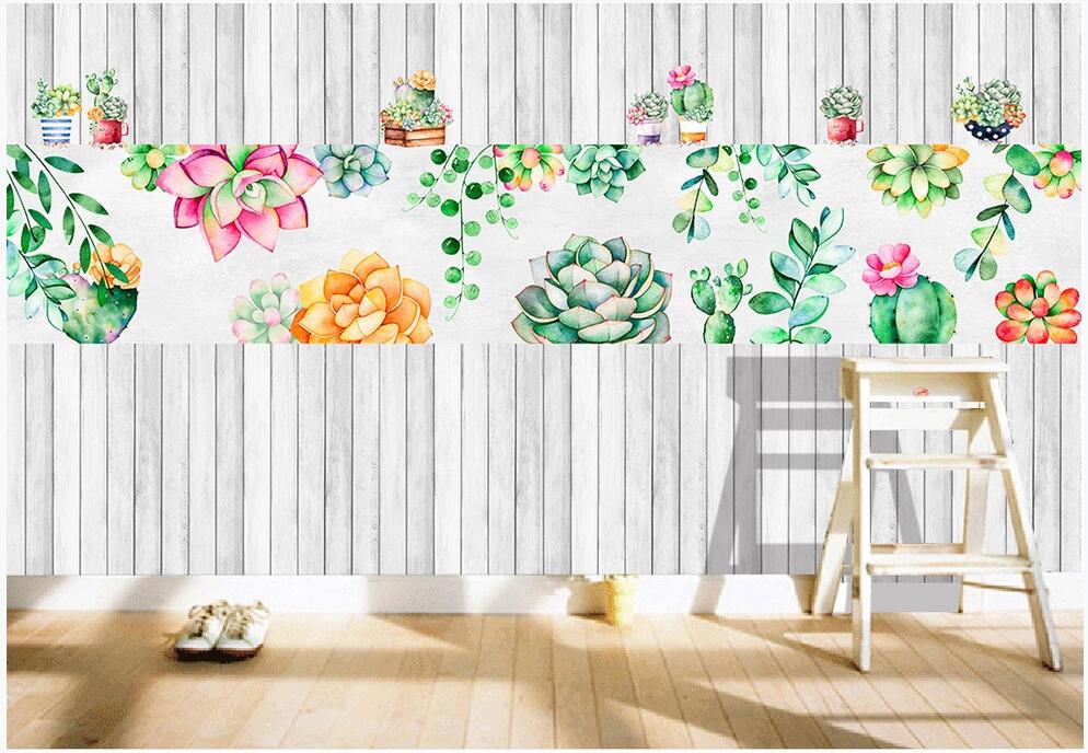 3d room wallpaper custom photo mural Beautiful hand painted fresh idyllic succulent wood grain background wall paint wallpaper for walls 3 d