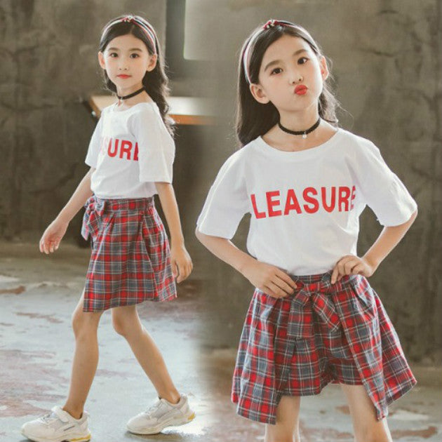 2020 Girl Designer Clothing Sets Kids Summer Brand Letter Print T-shirts + Plaid Skirts Two Pieces Girls Luxury New Breathable Clothing Sets