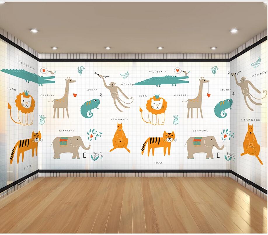 3d wallpaper wall decor custom photo Alphabet kindergarten wallpaper cartoon cute animal background wall household wall art canvas pictures
