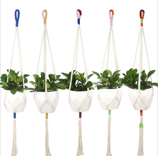 Macrame Plant Hanger Indoor Outdoor Hanging Planter Pot Basket Holder Color Jute Rope Flowerpot Garden Home Decoration