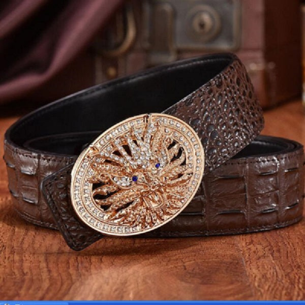 Tan brown men designer crocodile leather belt fashion luxury glittering diamonds 3d dragon smooth buckle 125cm 12 models