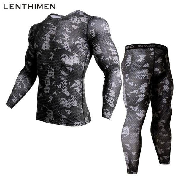 Camouflage Mens Compression Shirt Pants Set Running Tight Suit Long Sleeves Shirts Leggings Sport Suits Men Gym Workout Clothing