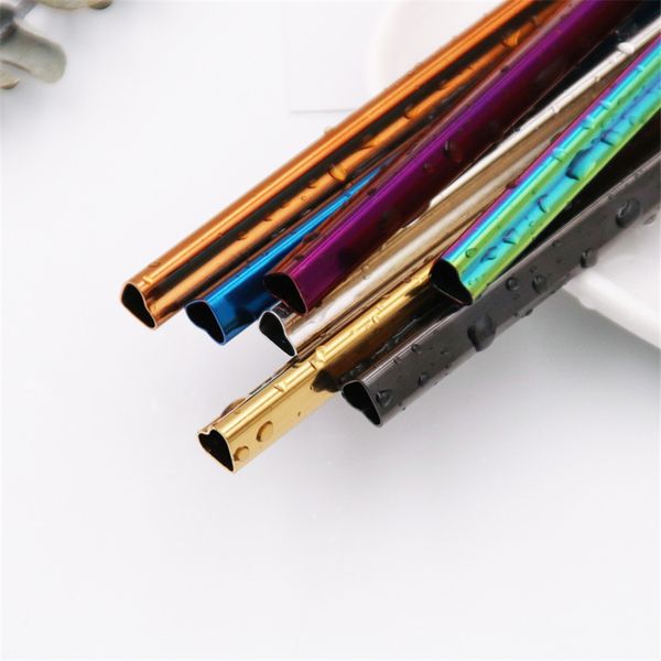 8.5&quot;Stainless Steel Metal Drinking Straws HEART Shaped Reusable Portable E-co Friendly Tubes Colorful Metal Straw XBJK2006
