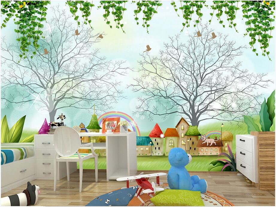 3d wall murals wallpaper custom photo on the wall Vine forest animal children cartoon room background wall paper for kids room