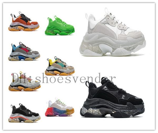 triple s sneakers paris 3.0 increasing clear sole crystal bottom platform green black old dad shoes mens women designer shoes sport shoes