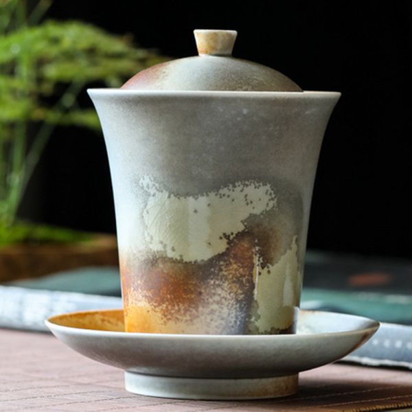 High Quality Kiln Gaiwan Sancai Bowl Tea Three-piece Large Retro Furniture Tea Tureen High Quality Firewood