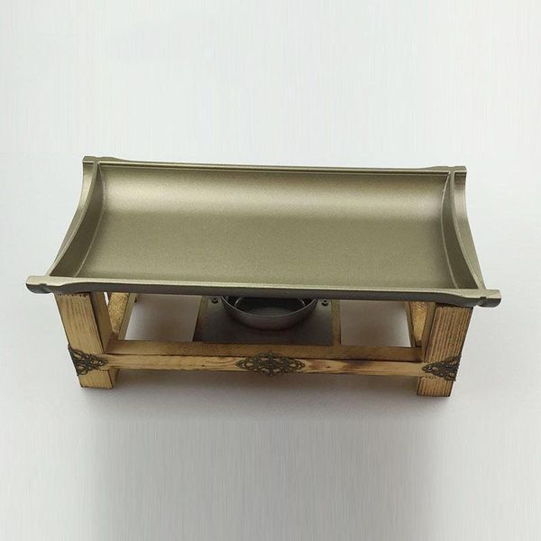 Non-sticky grill plates pan Teppanyaki tray barbecue skewers cast aluminum chafing dish wood stand party buffet heater food warmer chafer