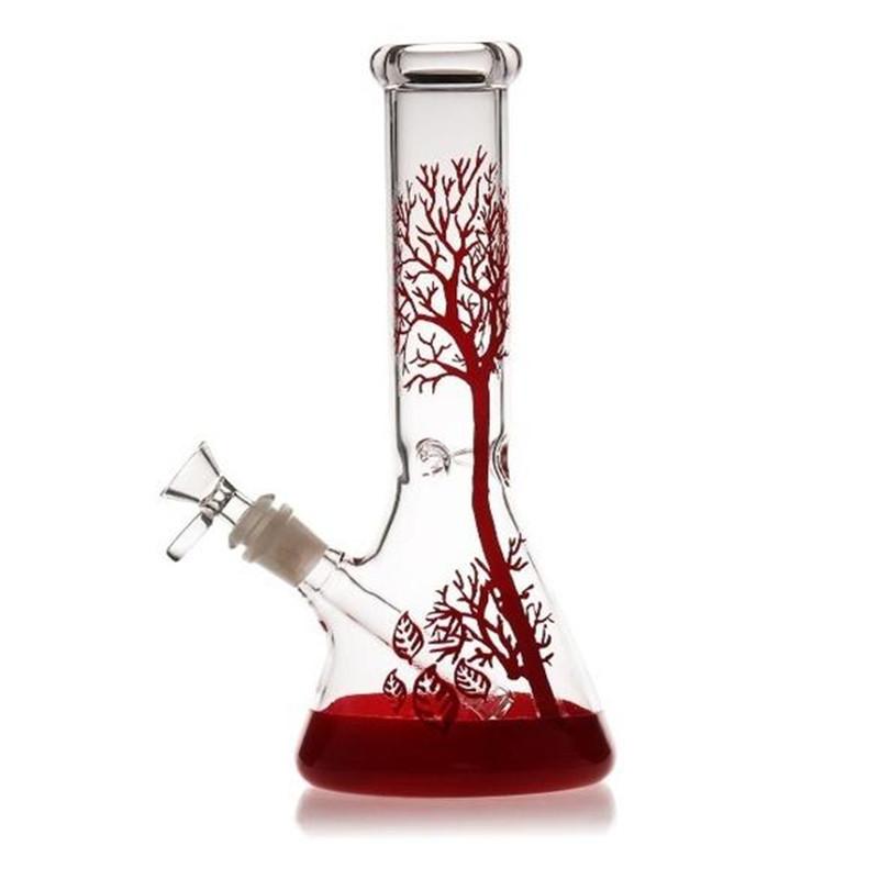 Red Tree Pattern Straight Thick Glass Bong Hookah Water Pipes Beaker 11 Inch Bongs Dab Rig Oil Burner Catcher Bubbler Smoking Accessories