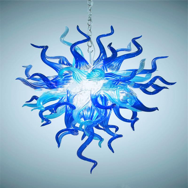 European LED Ceiling Light LED Bulbs Blue Color Handmade Blown Glass Chandelier Lighting House Decoration Living Room Lighting