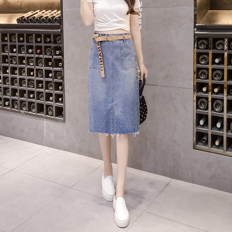Navy Blue Denim Skirts Long Fair Maiden Temperament In The Denim Skirt ShuHua478