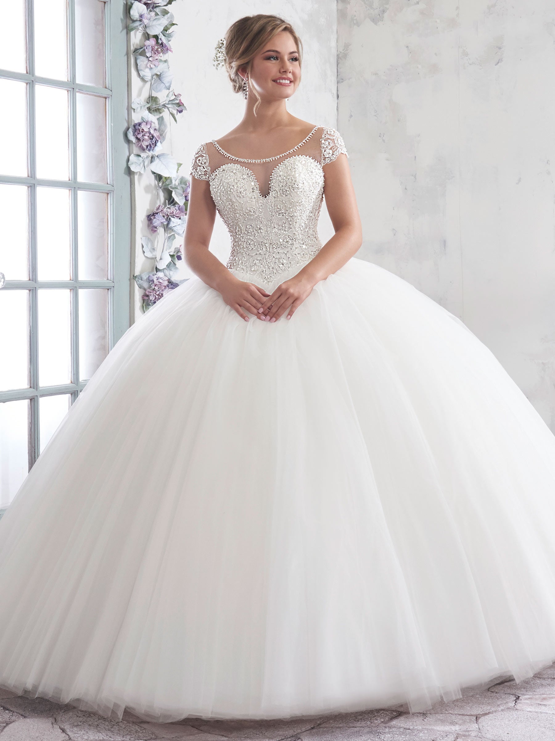 Charming White Scoop Applique Beads Ball Gown Wedding Dresses Bridal Pageant Dresses Wedding Attire Dresses Custom Size 2-16 KF1127178